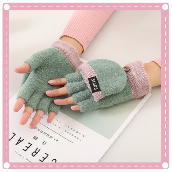 針織翻蓋保暖手套 男女通用露指手套 創意布藝冬季手套