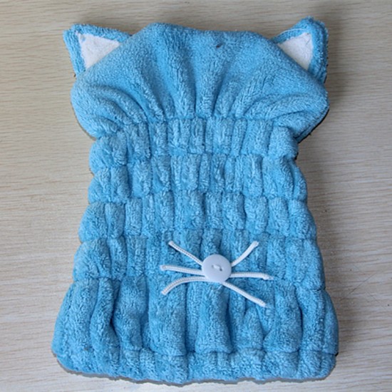 可愛貓耳朵造型乾髮帽 創意造型浴帽 珊瑚絨乾髮帽