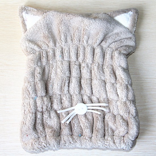 可愛貓耳朵造型乾髮帽 創意造型浴帽 珊瑚絨乾髮帽