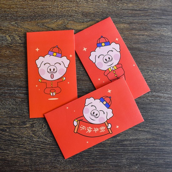 春節必備紅包袋 創意小豬圖案喜氣紅包袋 可愛小豬過年紅包袋 6個裝