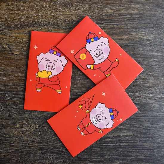 春節必備紅包袋 創意小豬圖案喜氣紅包袋 可愛小豬過年紅包袋 6個裝
