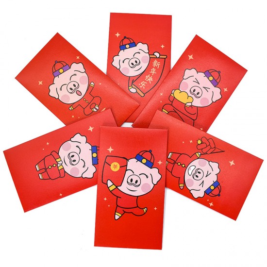 春節必備紅包袋 創意小豬圖案喜氣紅包袋 可愛小豬過年紅包袋 6個裝