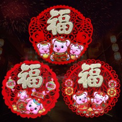 創意豬年立體門窗貼 可愛小豬對聯 春節必備
