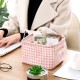 簡約棉麻桌面手提收納籃 粉格衣櫃布藝收納籃