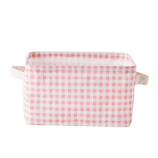 簡約棉麻桌面手提收納籃 粉格衣櫃布藝收納籃