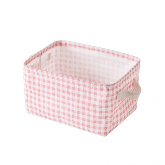 簡約棉麻桌面手提收納籃 粉格衣櫃布藝收納籃