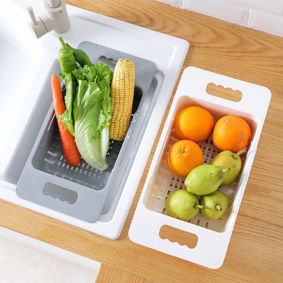 廚房水槽碗筷收納瀝水架 可伸縮瀝水籃 蔬菜置物架