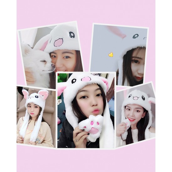 創意可愛小兔子氣囊帽 保暖小白兔帽子 外出必備 耳朵會動