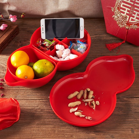 葫蘆造型糖果盒 創意過年必備分隔帶蓋糖果盒 水果盤 新年必備