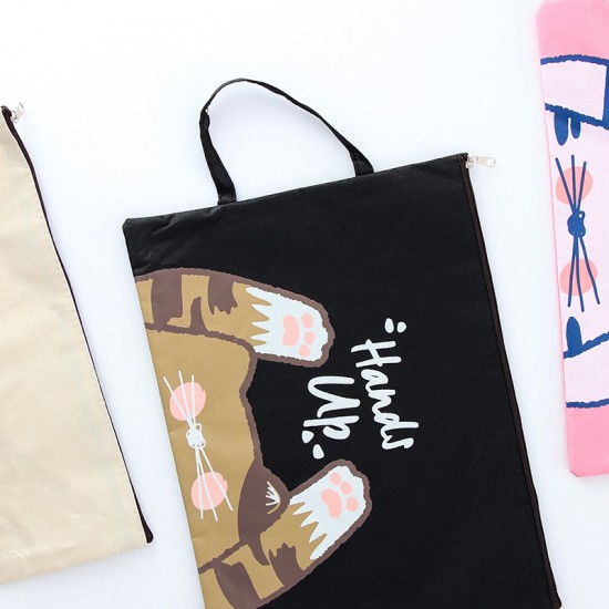 韓版可愛小貓A4資料袋 學生文具文件袋  拉鍊布袋