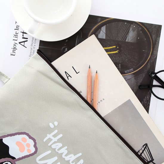 韓版可愛小貓A4資料袋 學生文具文件袋  拉鍊布袋