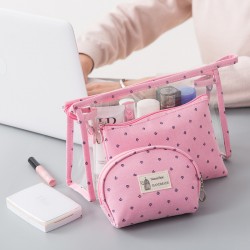 小皇冠PVC透明化妝包三件組 旅行必備化妝品洗漱用品收納包