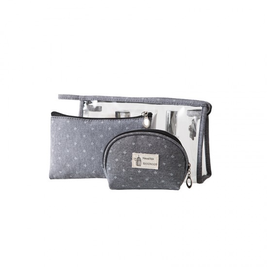 小皇冠PVC透明化妝包三件組 旅行必備化妝品洗漱用品收納包