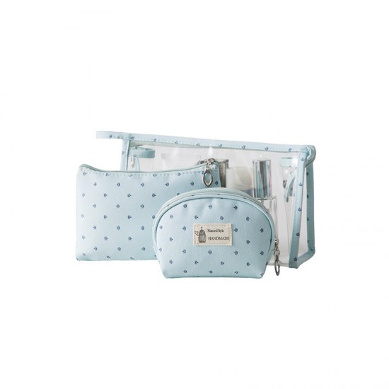 小皇冠PVC透明化妝包三件組 旅行必備化妝品洗漱用品收納包