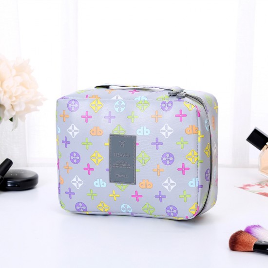 創意印花皮革化妝包 旅行必備洗漱用品收納包 超大容量四方包