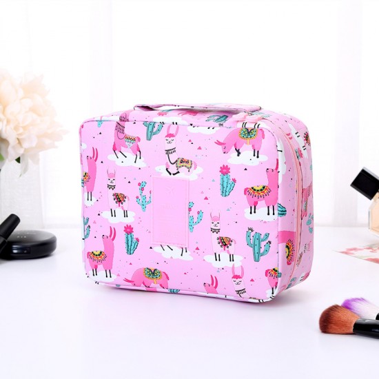 創意印花皮革化妝包 旅行必備洗漱用品收納包 超大容量四方包