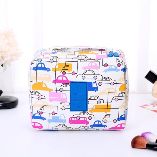 創意印花皮革化妝包 旅行必備洗漱用品收納包 超大容量四方包