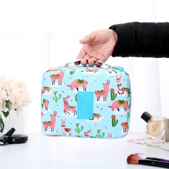創意印花皮革化妝包 旅行必備洗漱用品收納包 超大容量四方包