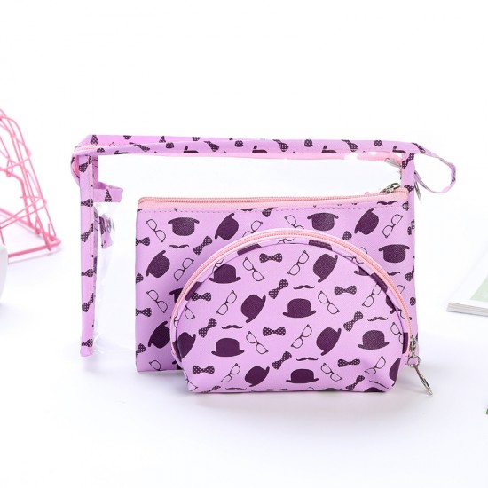 創意印花透明PVC化妝包三件組 旅行必備洗漱包 手拿化妝包