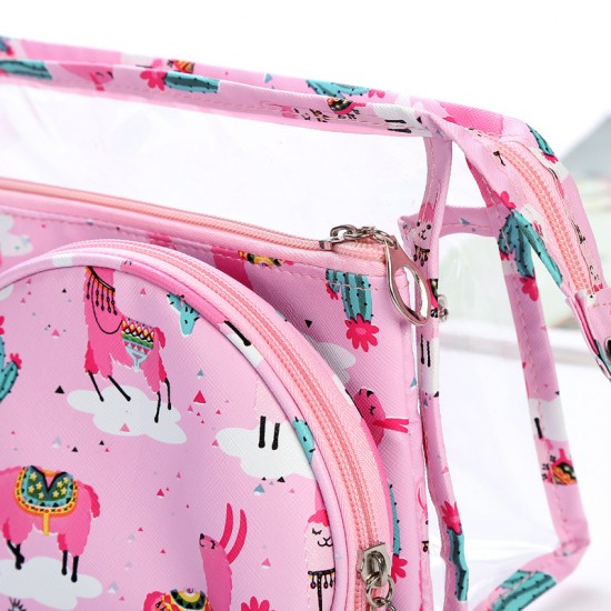 創意印花透明PVC化妝包三件組 旅行必備洗漱包 手拿化妝包