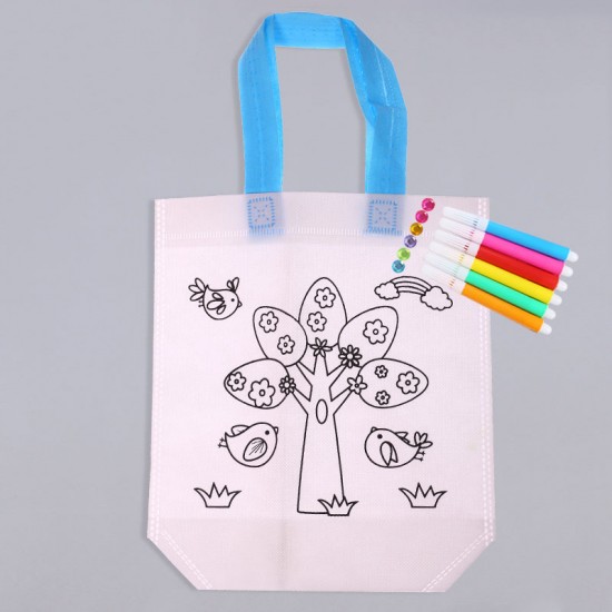 兒童美勞課DIY材料包 手繪著色塗鴉包 手提帆布環保袋