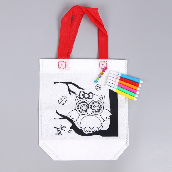 兒童美勞課DIY材料包 手繪著色塗鴉包 手提帆布環保袋