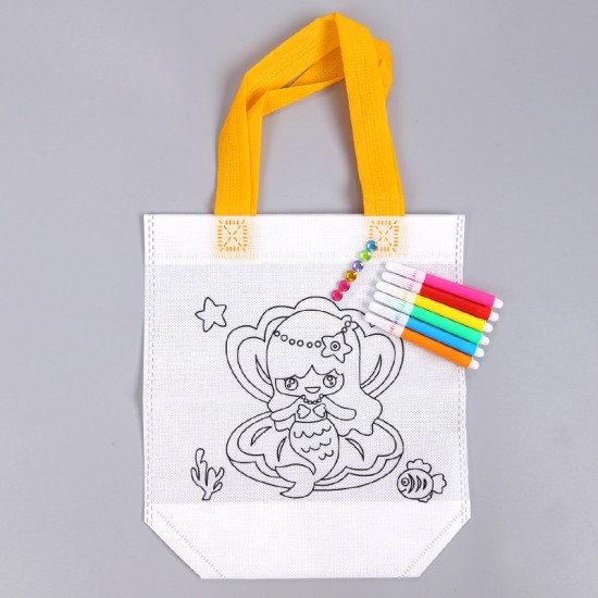 兒童美勞課DIY材料包 手繪著色塗鴉包 手提帆布環保袋