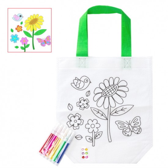 兒童美勞課DIY材料包 手繪著色塗鴉包 手提帆布環保袋
