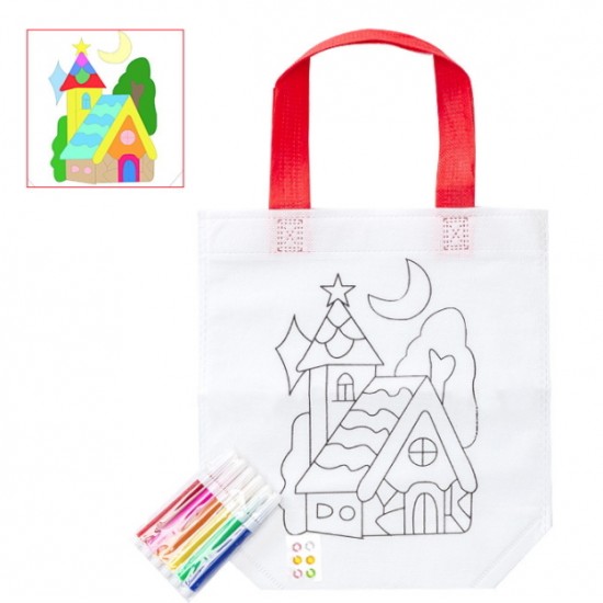 兒童美勞課DIY材料包 手繪著色塗鴉包 手提帆布環保袋