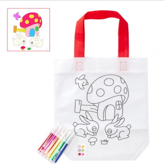 兒童美勞課DIY材料包 手繪著色塗鴉包 手提帆布環保袋