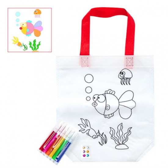 兒童美勞課DIY材料包 手繪著色塗鴉包 手提帆布環保袋