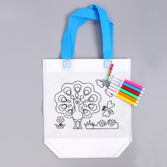 兒童美勞課DIY材料包 手繪著色塗鴉包 手提帆布環保袋