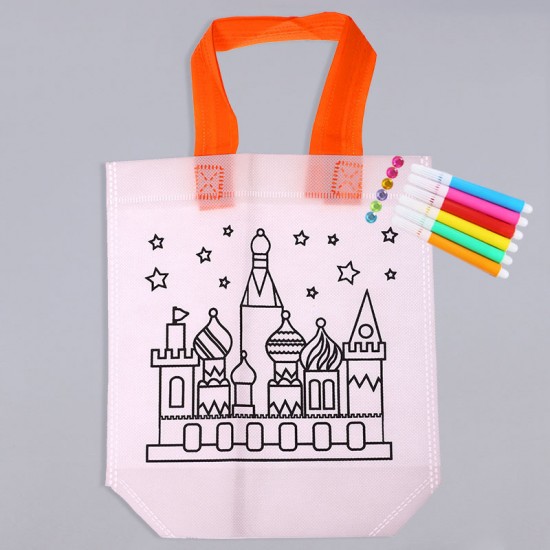 兒童美勞課DIY材料包 手繪著色塗鴉包 手提帆布環保袋