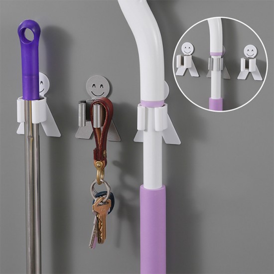 強力無痕拖把掛架 笑臉拖把掃把收納 防水拖把夾