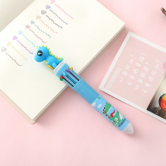 Q版恐龍10色圓珠筆 可愛卡通文具 按壓式子彈頭原子筆