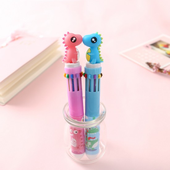 Q版恐龍10色圓珠筆 可愛卡通文具 按壓式子彈頭原子筆