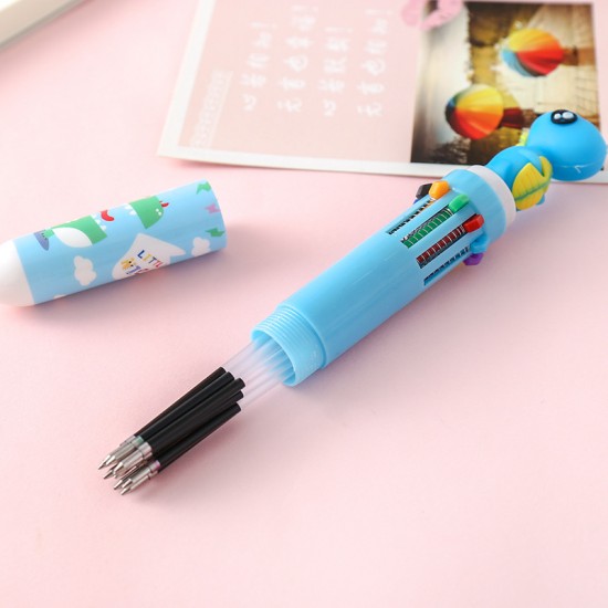 Q版恐龍10色圓珠筆 可愛卡通文具 按壓式子彈頭原子筆