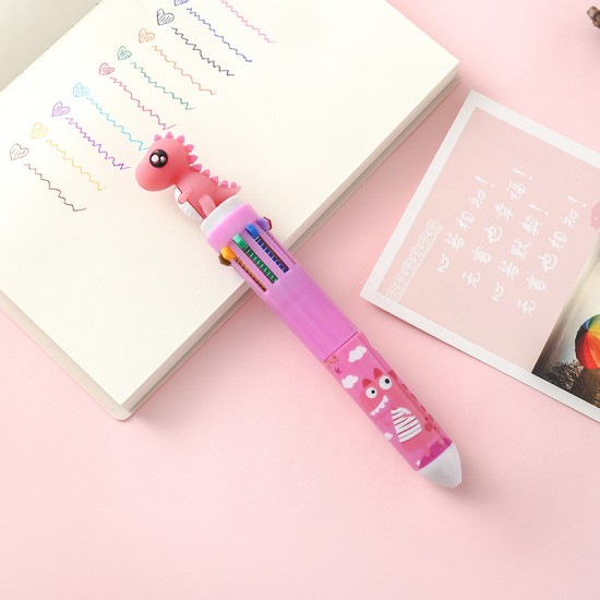 Q版恐龍10色圓珠筆 可愛卡通文具 按壓式子彈頭原子筆
