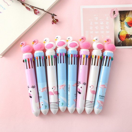 Q版紅鶴10色圓珠筆 可愛卡通文具 按壓式子彈頭原子筆