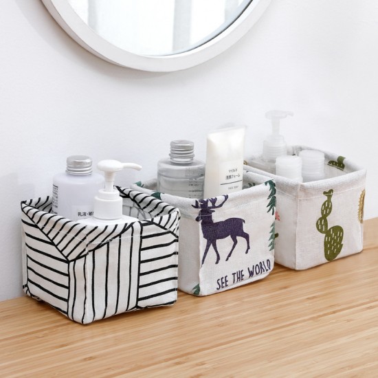 簡約風可折疊收納籃 辦公桌 梳妝臺 文具雜物整理盒 桌面收納盒