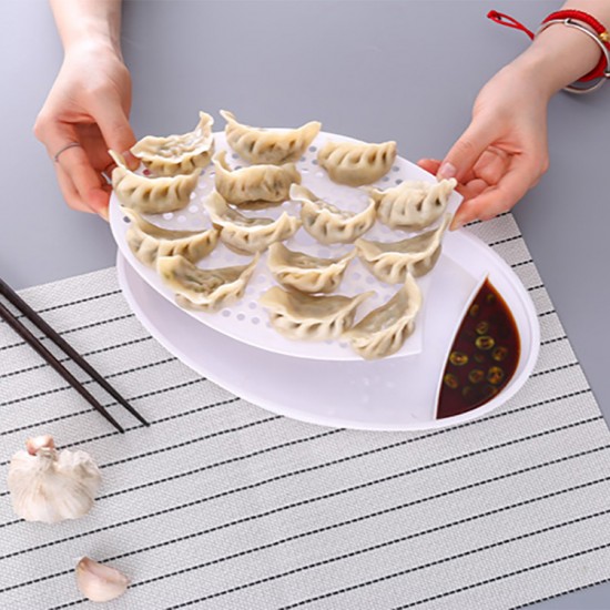 橢圓水餃瀝水盤 創意家用分隔水餃盤 醬醋餃子盤