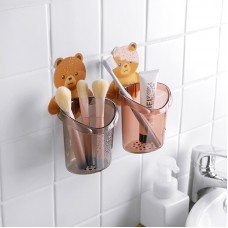 小熊無痕壁掛式收納桶 創意浴室必備無痕收納架 牙刷牙膏收納盒 置物架