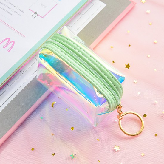 鐳射多功能收納包 少女必備充電線收納袋 方形拉鍊零錢包