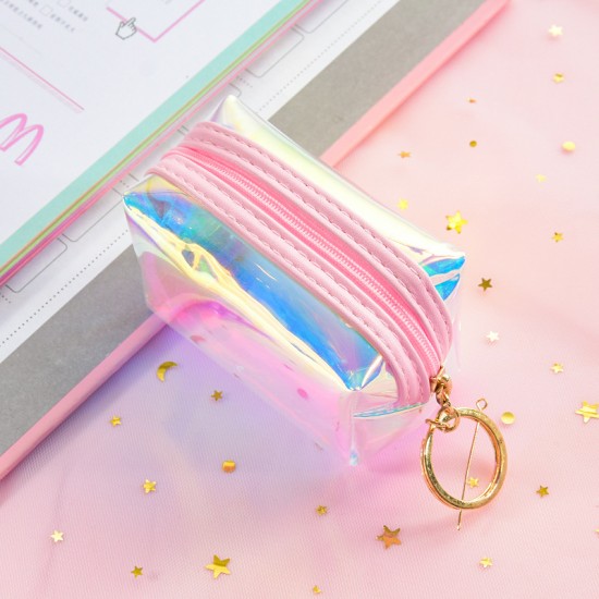 鐳射多功能收納包 少女必備充電線收納袋 方形拉鍊零錢包