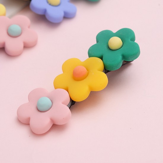 撞色3朵小花造型髮夾 時尚可愛甜美花朵小髮夾 瀏海夾