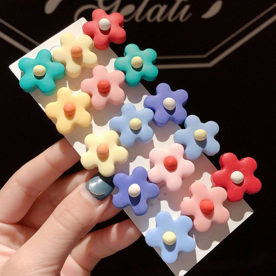 撞色3朵小花造型髮夾 時尚可愛甜美花朵小髮夾 瀏海夾