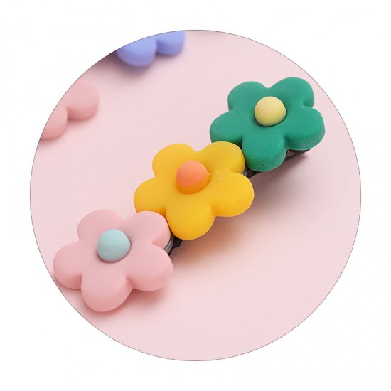 撞色3朵小花造型髮夾 時尚可愛甜美花朵小髮夾 瀏海夾