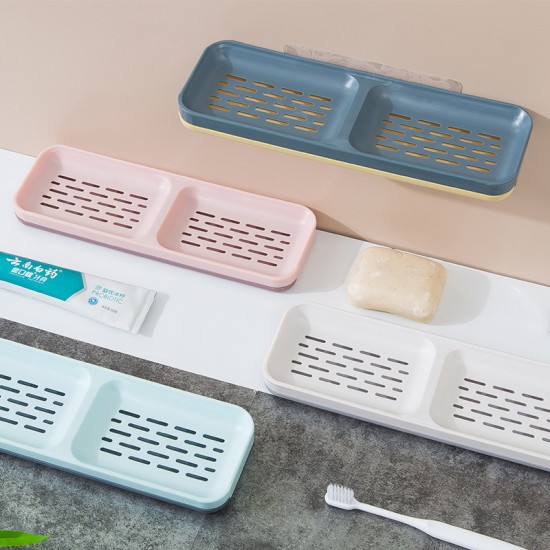 雙格壁掛式瀝水肥皂盒 創意無痕肥皂架 浴室廚房必備瀝水置物架 香皂盒