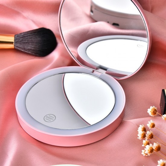 可折疊雙面LED燈化妝鏡 補光燈隨身化妝鏡 方便攜帶隨身鏡 鏡子