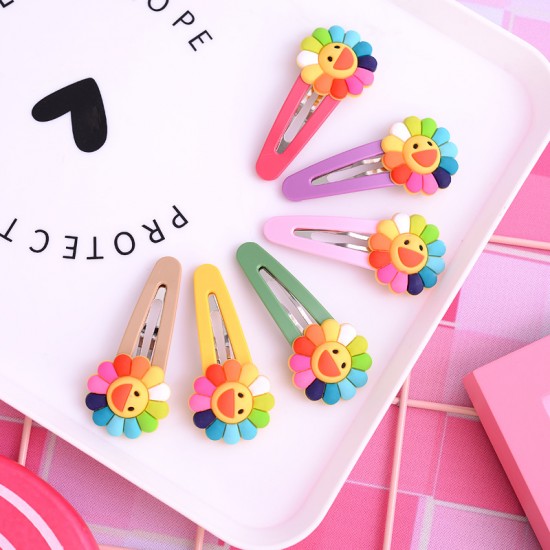 向日葵造型七彩髮夾 花朵造型BB夾 笑臉小花鴨夾 夾子 瀏海夾